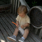 baby boy wearing Stylish Steve Soft Soles in Grey