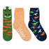 Dino Stripe Cozies 3-Pack Crew Socks in Olive for Toddlers and Kids, flat laid
