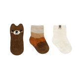 Beary Cute 3-Pack Baby Socks in Brown, flat laid
