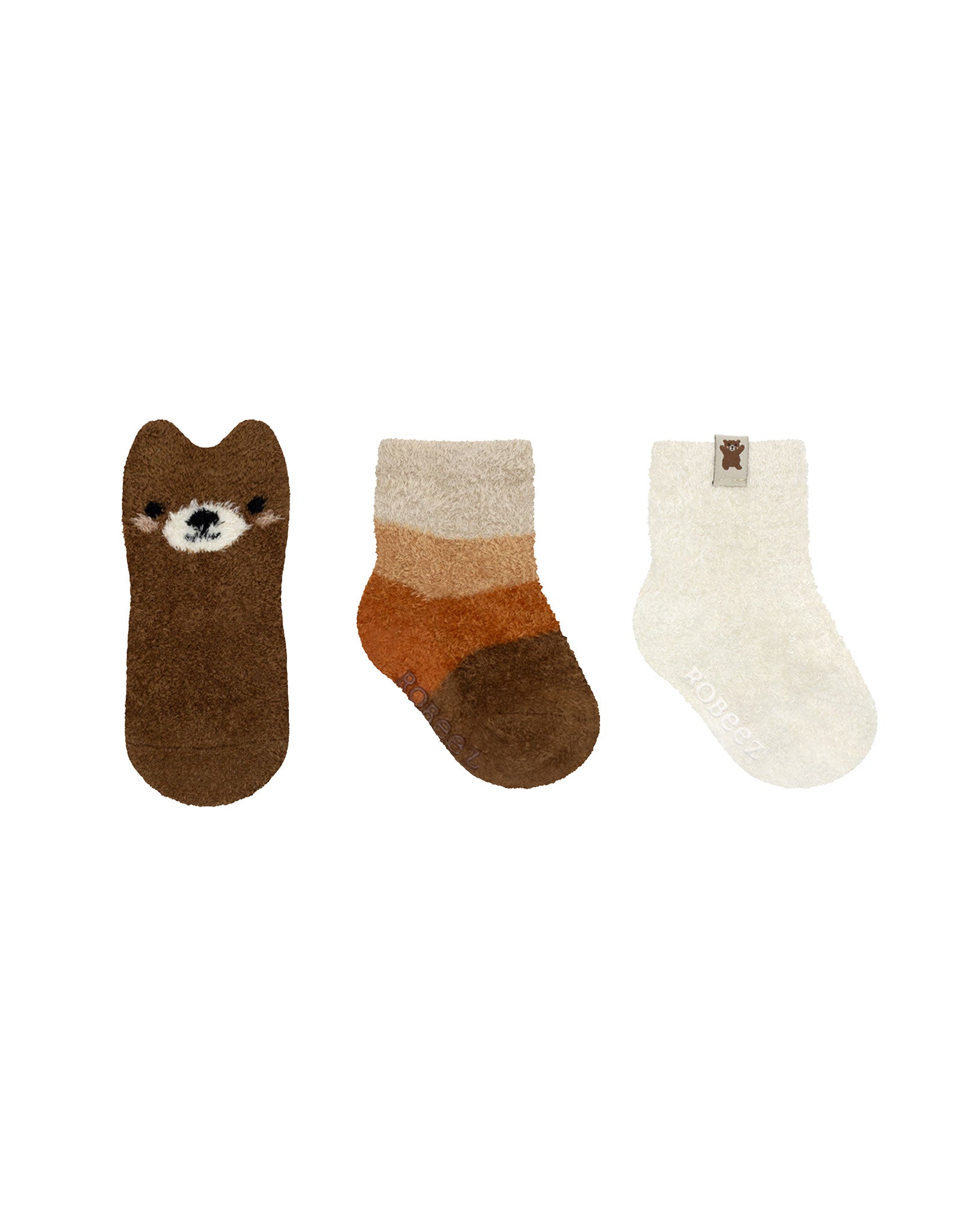 Beary Cute 3-Pack Baby Socks in Brown, flat laid