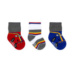 Racers 3-Pack Baby Socks in Grey, flat laid