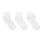 Classic Cuffed 3-Pack Socks White for Toddlers and Kids, flat laid