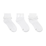 Classic Cuffed 3-Pack Socks White for Toddlers and Kids, flat laid
