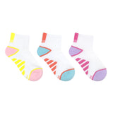 Sue Athletic 3-Pack Quarter Socks for Toddlers and Kids, flat laid
